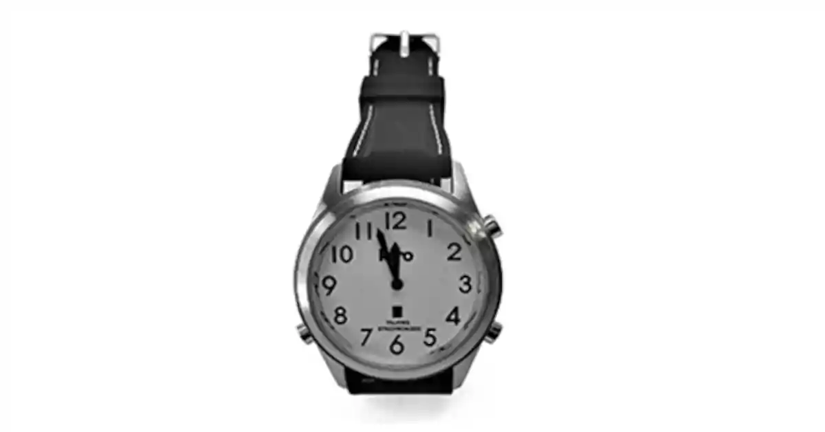 Relógio de pulso com caixa metálica cromada redonda, mostrador branco e bracelete preta
