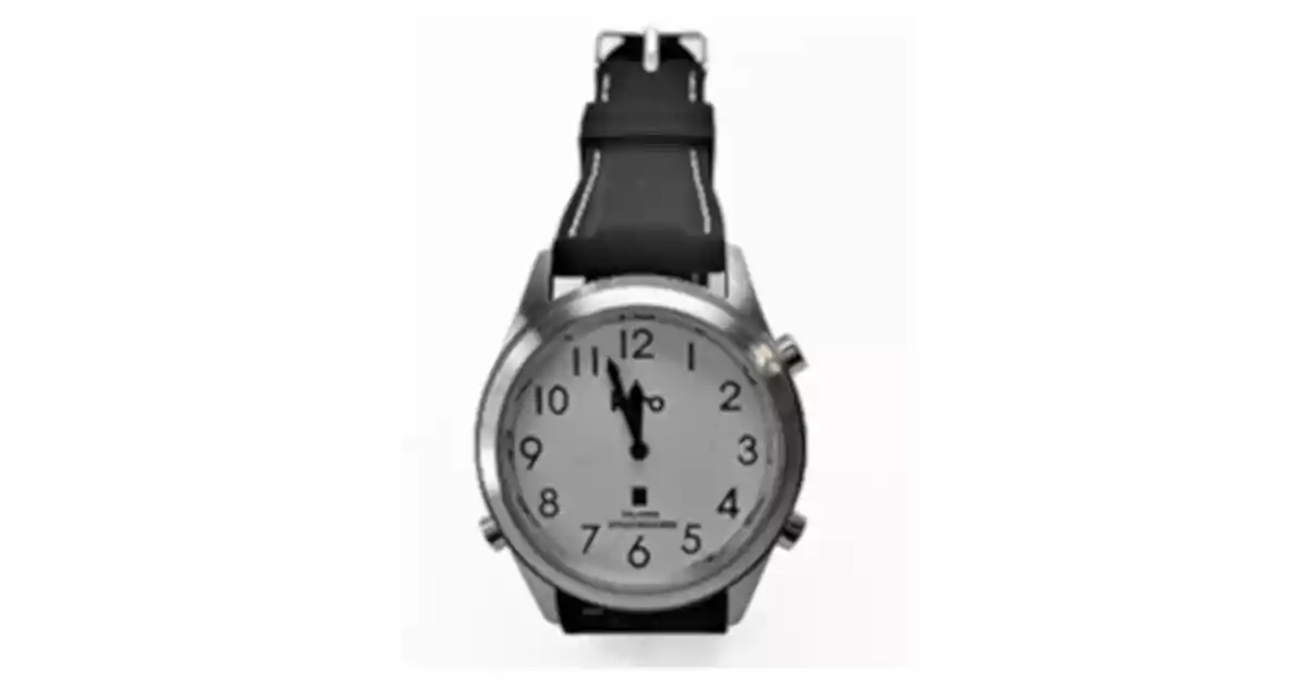 Relógio de pulso com caixa metálica cromada redonda, mostrador branco e bracelete preta