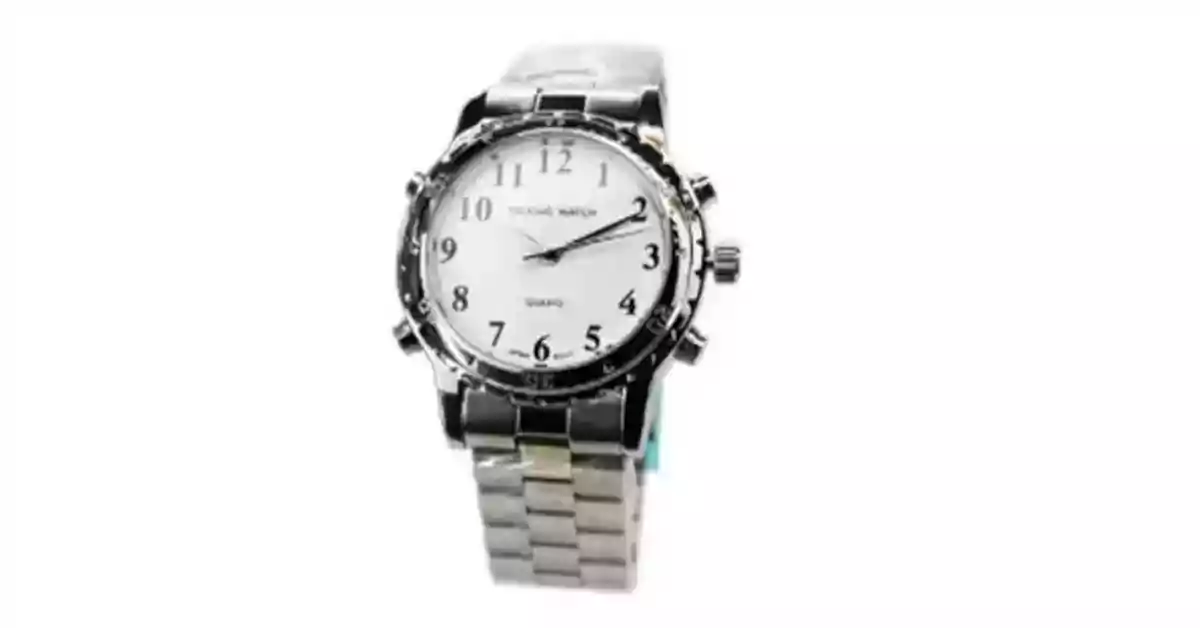 Relógio de pulso com caixa metálica cromada redonda, mostrador branco e bracelete metálica
