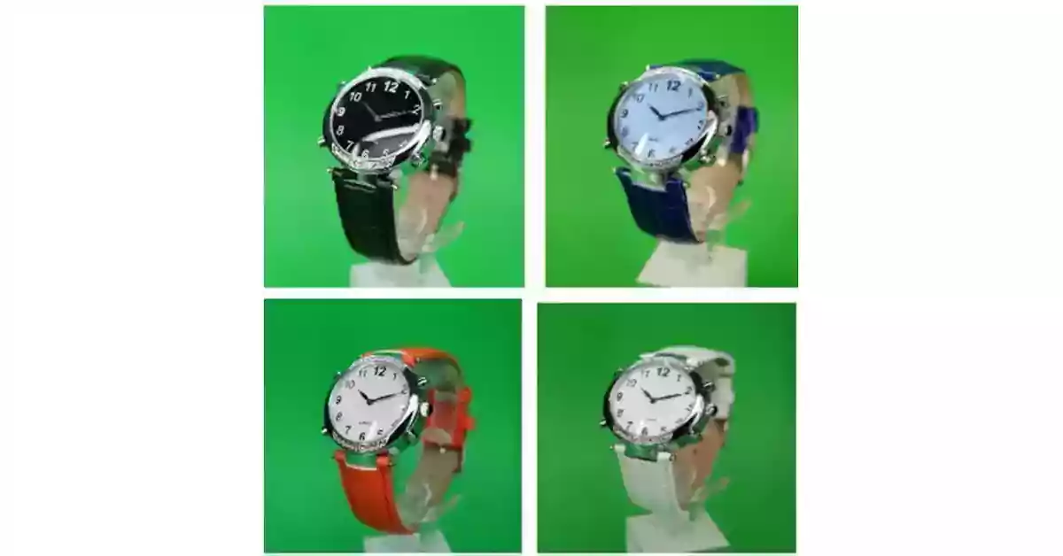 4 relógios de pulso, caixa metálica redonda, mostrador branco ou preto braceletes em várias core