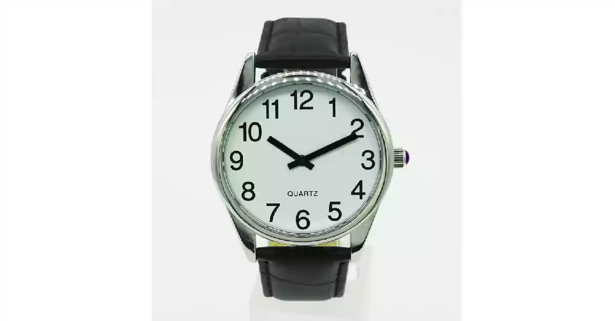Relógio de pulso, caixa metálica cromada redonda, mostrador branco, bracelete preta