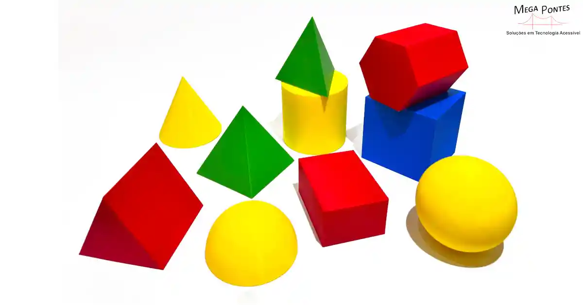 Caixa com a imagem de 10 formas geométricas coloridas