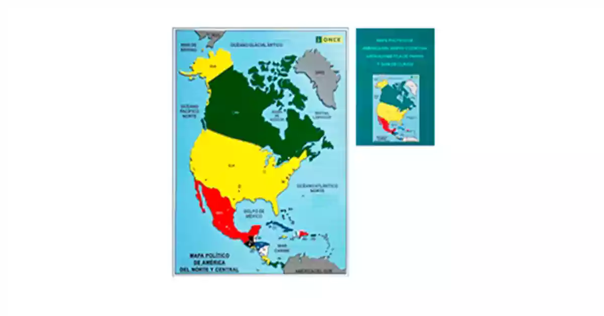 Mapa político da América do Norte-Central colorido