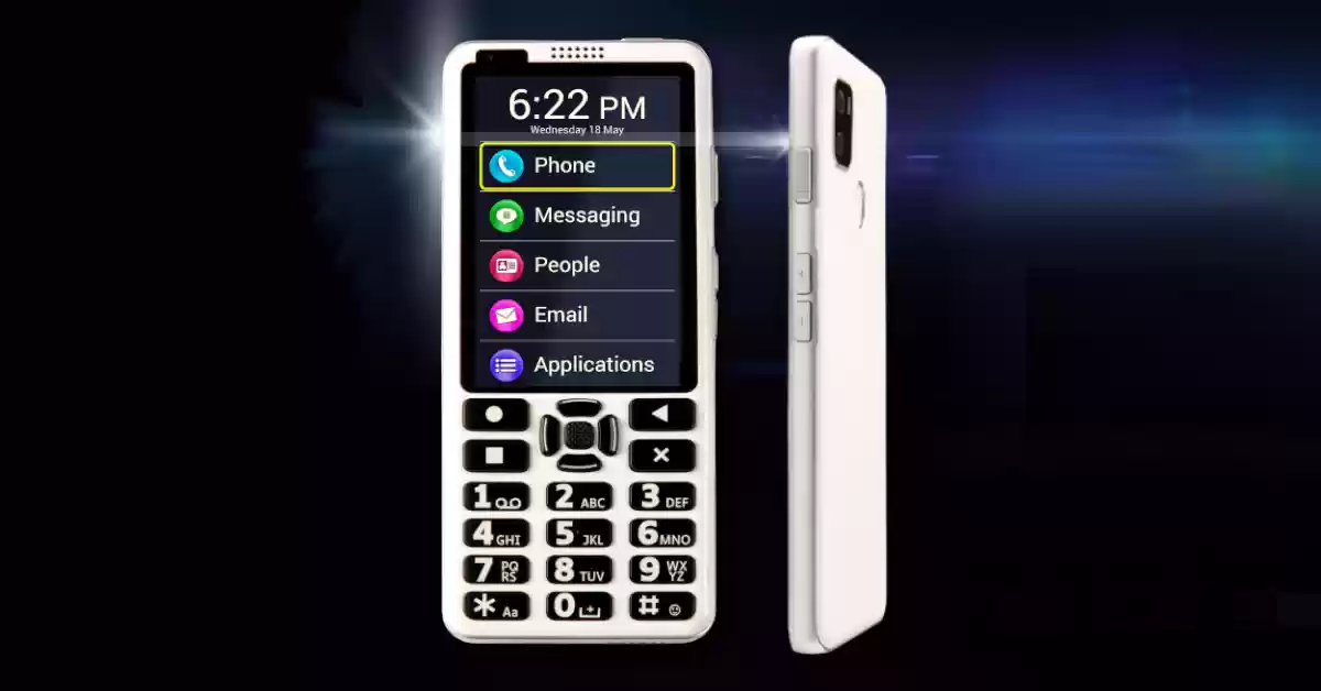 Telemóvel Kapsys SmartVision 3 branco com teclado acessível de teclas grandes pretas e ecrã ampliado