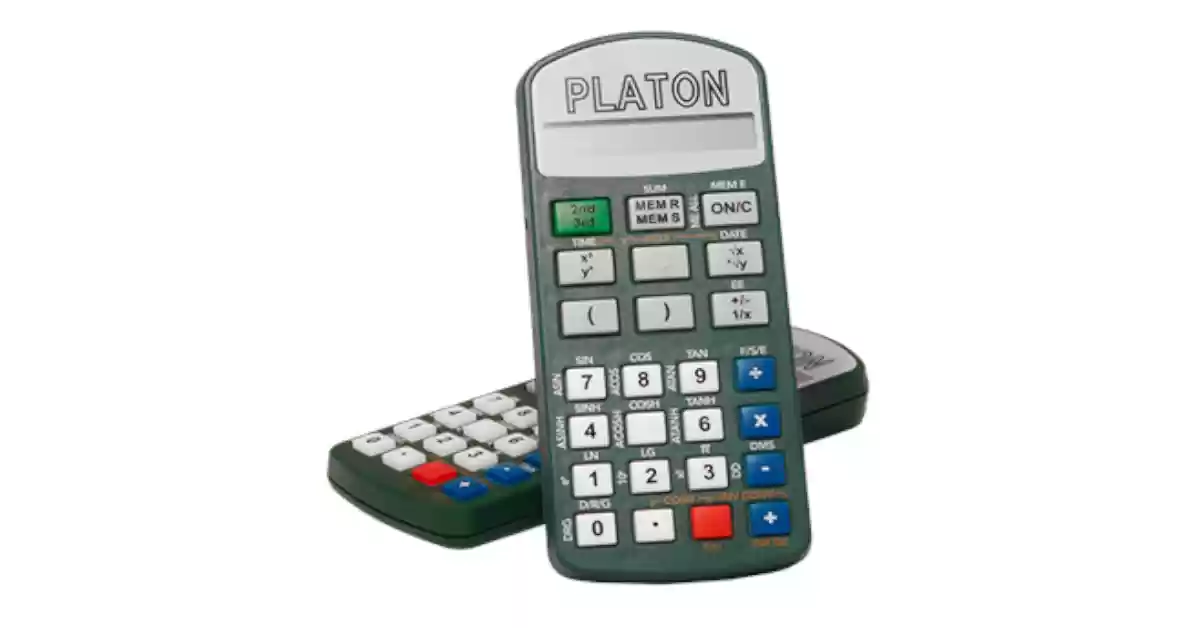 Calculadora científica CareTec PLATON com teclas grandes e ecrã LCD.