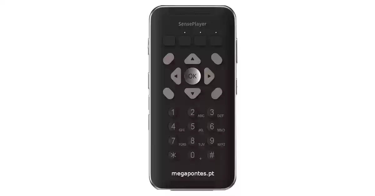 SensePlayer, leitor Daisy / audiolivros preto com teclado físico acessível e teclas de controlo