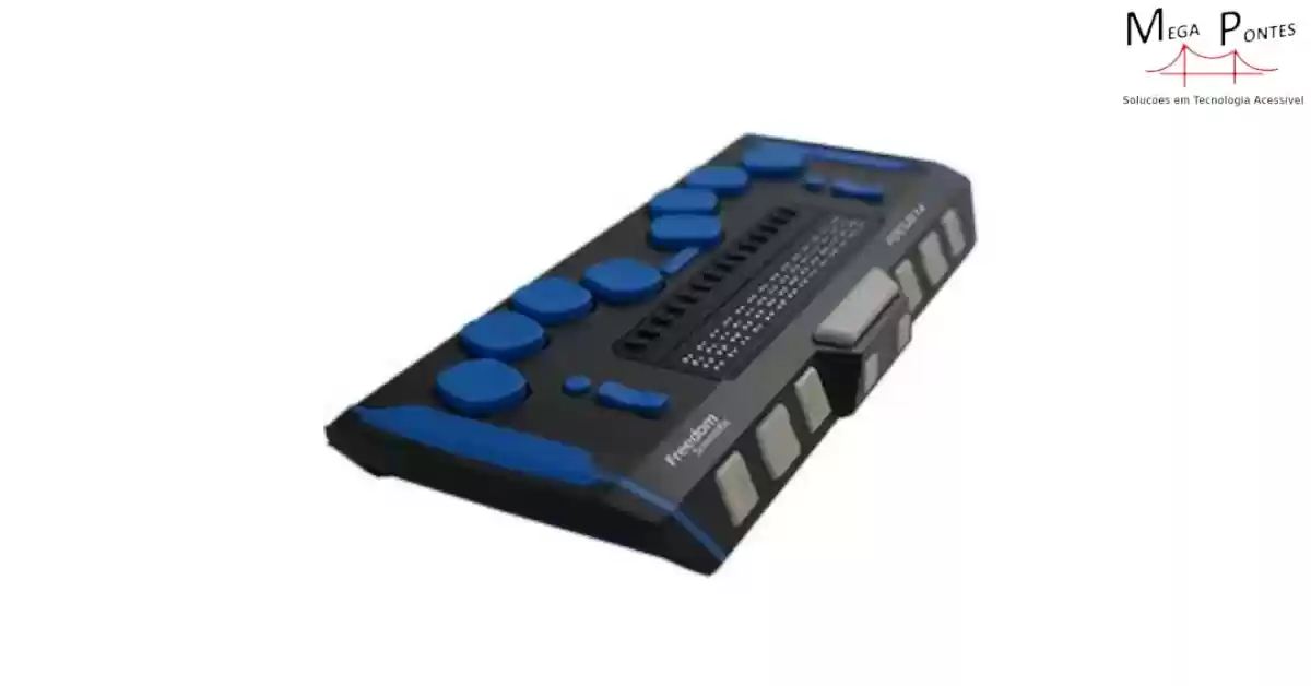 Bloco de notas Braille Focus 14 com linha Braille de 14 células e teclado azul estilo Perkins