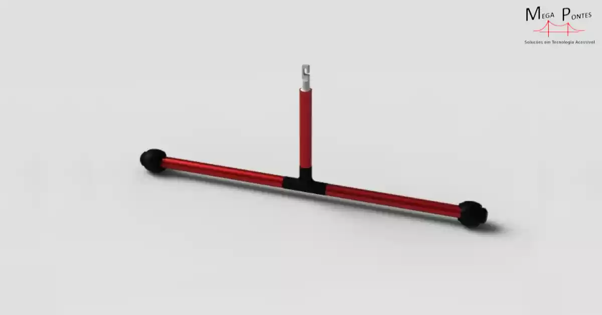 Ponteira de barra horizontal vermelha com rodas de baixo perfil.
