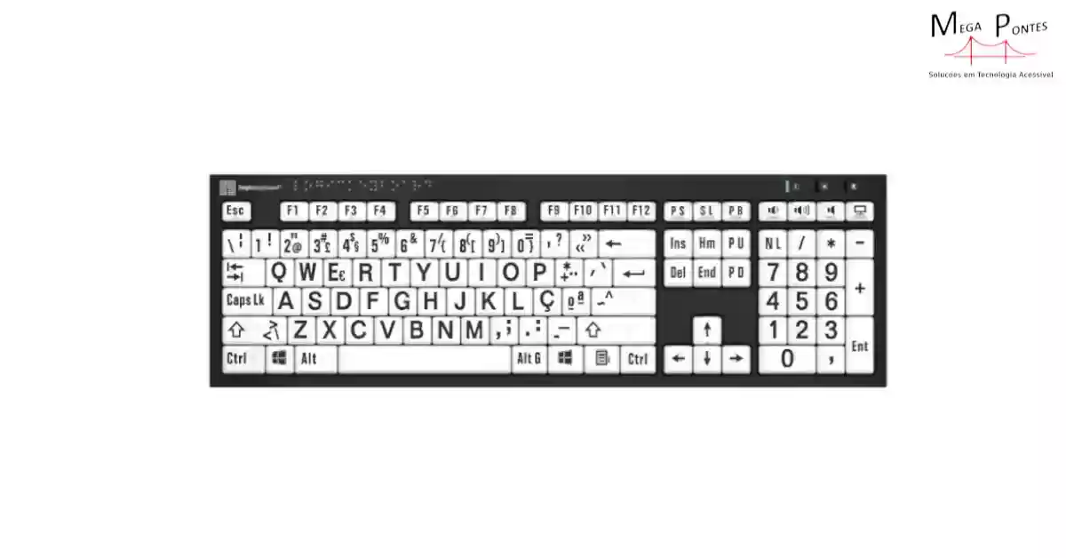 Teclado português ampliado teclas marcadas com Braille e letras grandes na parte superior 