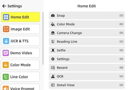 Ecrã com as funcionalidades de configuração da página inicial