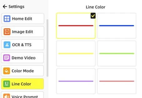 Ecrã com a funcionalidade de escolha das cores de linha a disponibilizar