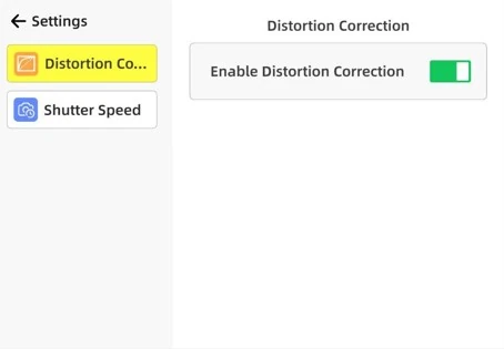  Ecrã com a funcionalidade de correção de distorção