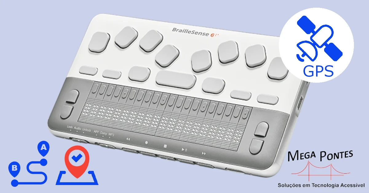 BrailleSense 6 Mini de perfil com teclado estilo Perkins e a linha Braille de 20 células