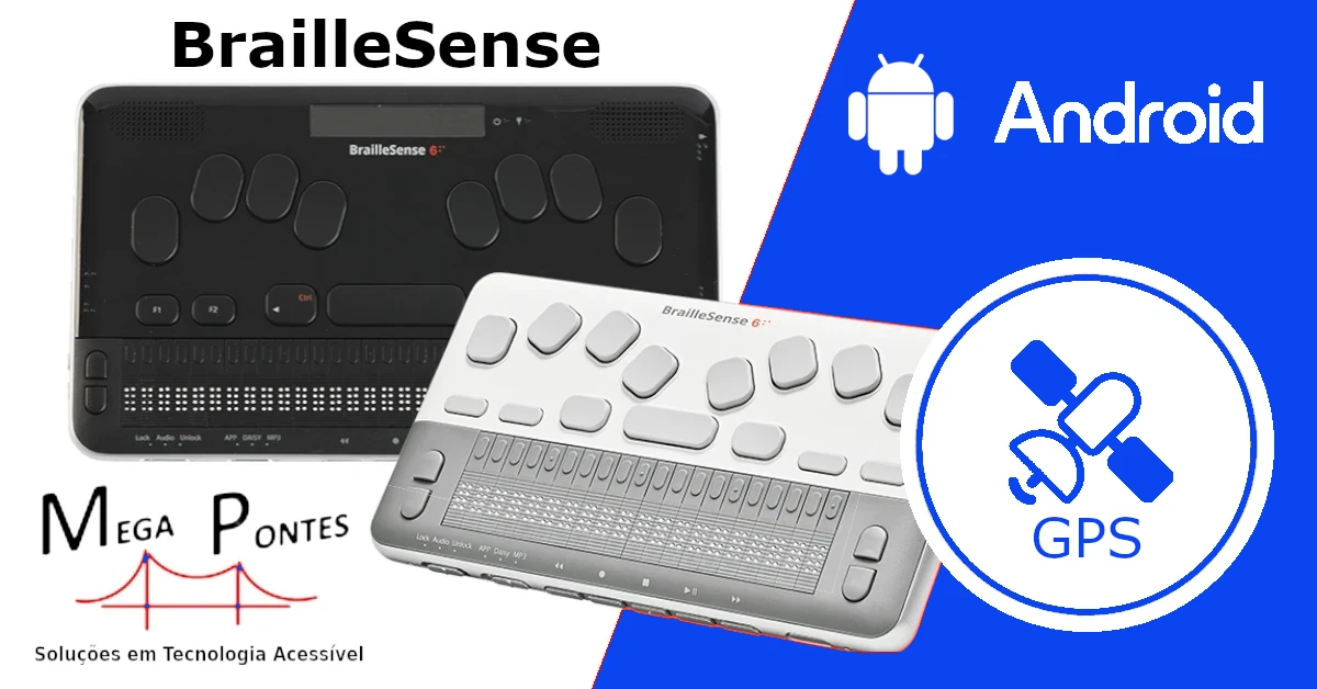 Blocos de notas BrailleSense 6 com linha Braille de 32 e 20 células, teclado estilo Perkins e GPS