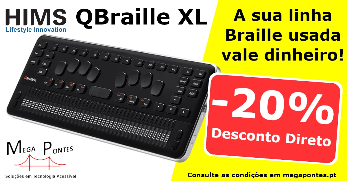 QBraille XL, linha Braille de 40 células com teclado estilo Perkins e teclas de função QWERTY