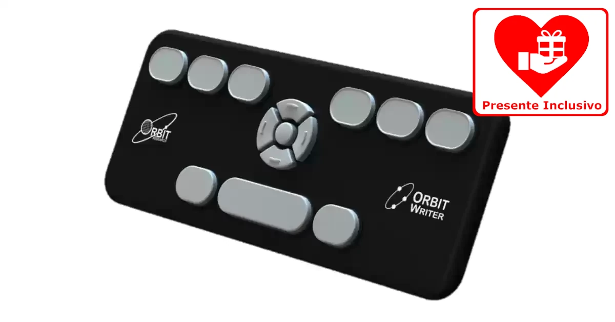 Orbit Writer, teclado Braille portátil preto com teclas ergonómicas estilo perkins brancas 