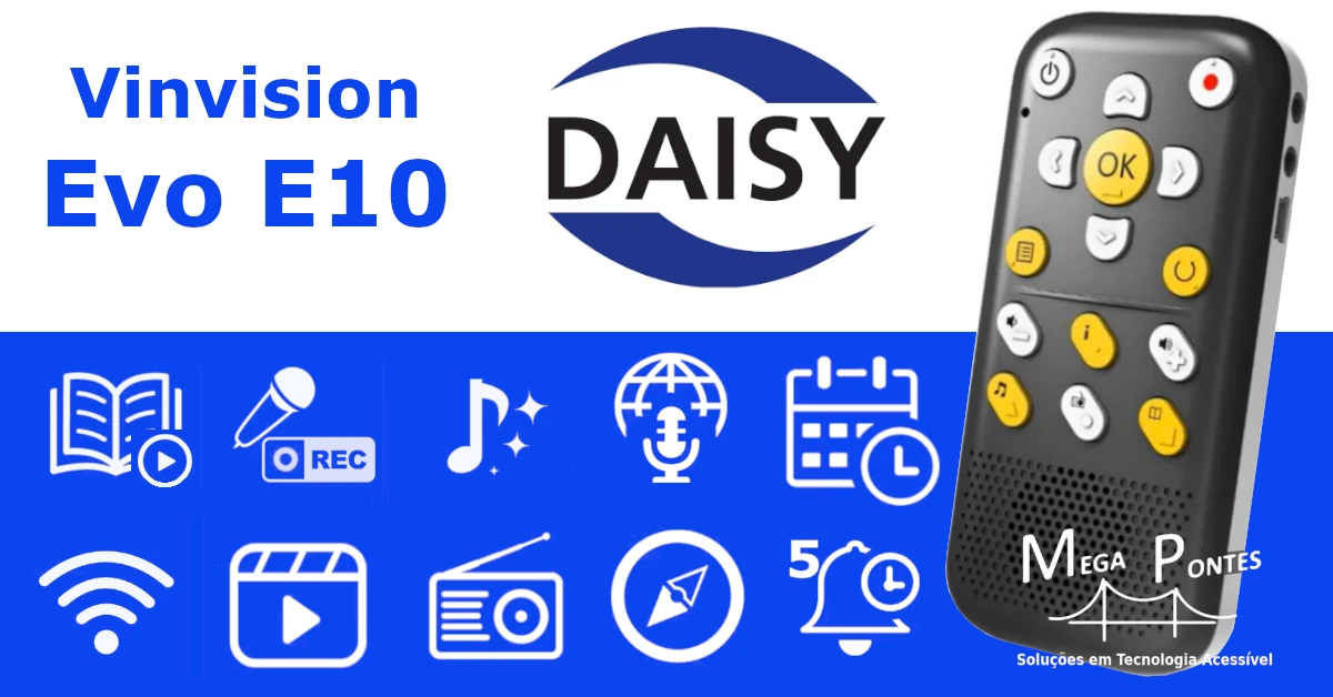 Vinvision Evo E10 - Leitor Daisy com gravador, multimédia, relógio, agenda, ligação wifi e bússola