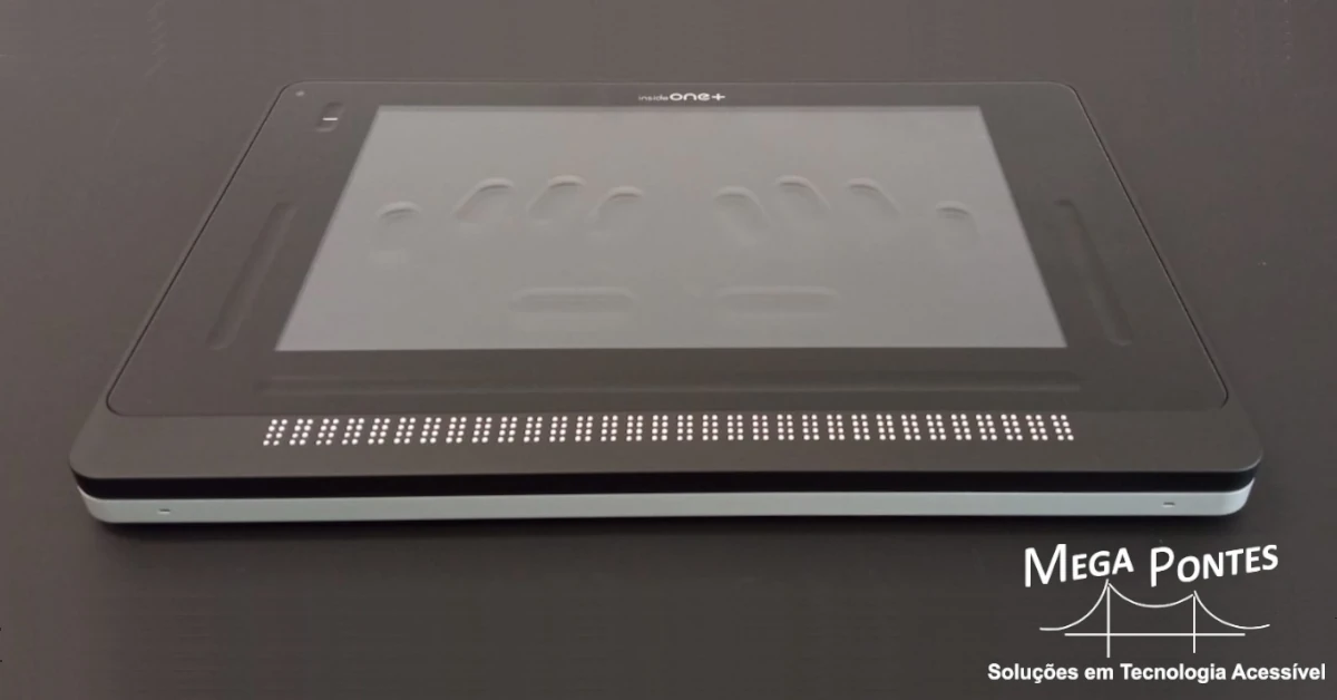 insideONE+, computador estilo tablet com linha braille de 32 células e teclado digital tátil Perkins