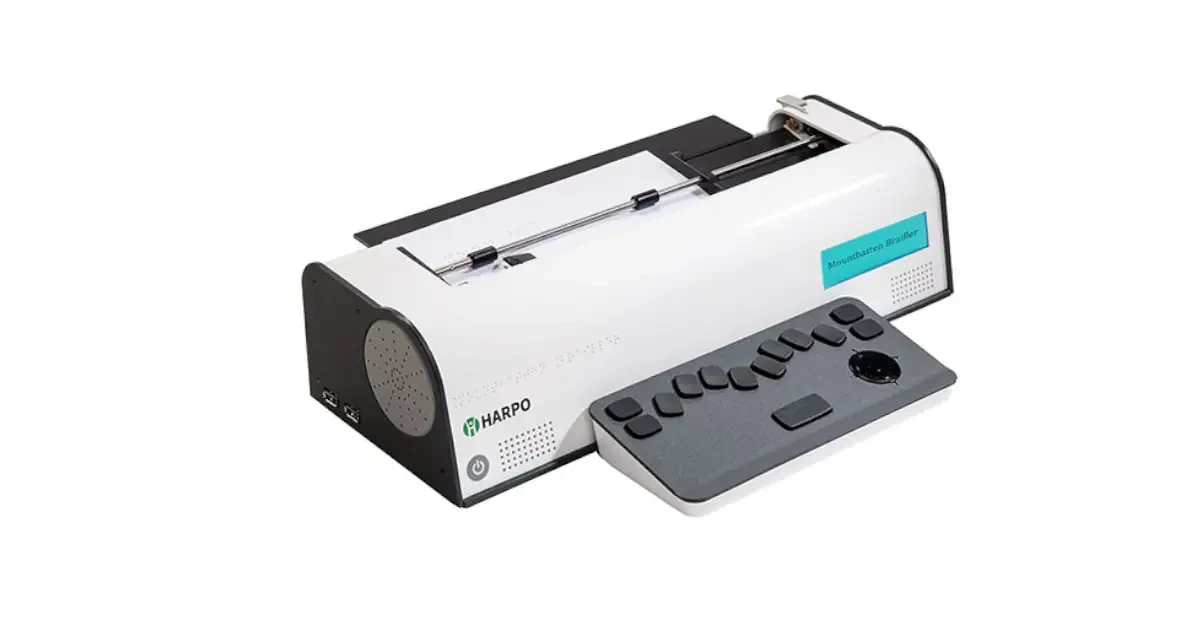 Máquina eletrónica de escrita Braille Mountbatten Brailler com teclado estilo Perkins e visor LCD