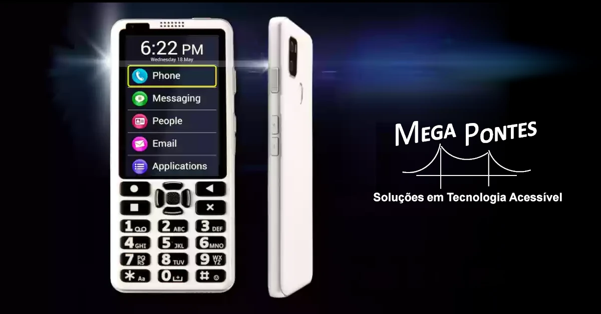 Telemóvel Kapsys SmartVision 3 branco com teclado acessível de teclas grandes pretas e ecrã ampliado