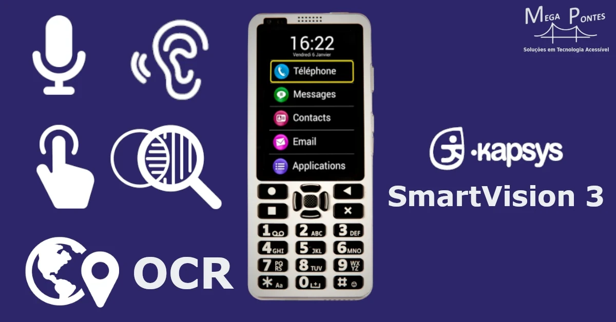SmartVision3 com reconhecimento de voz, OCR, GPS, lupa digital e gestos táteis
