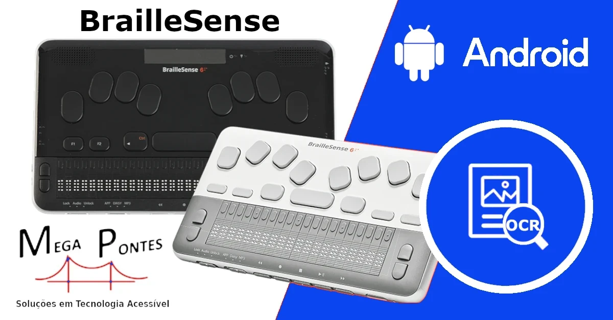 Blocos de notas BrailleSense 6 com linha Braille de 32 e 20 células, teclado estilo Perkins e OCR