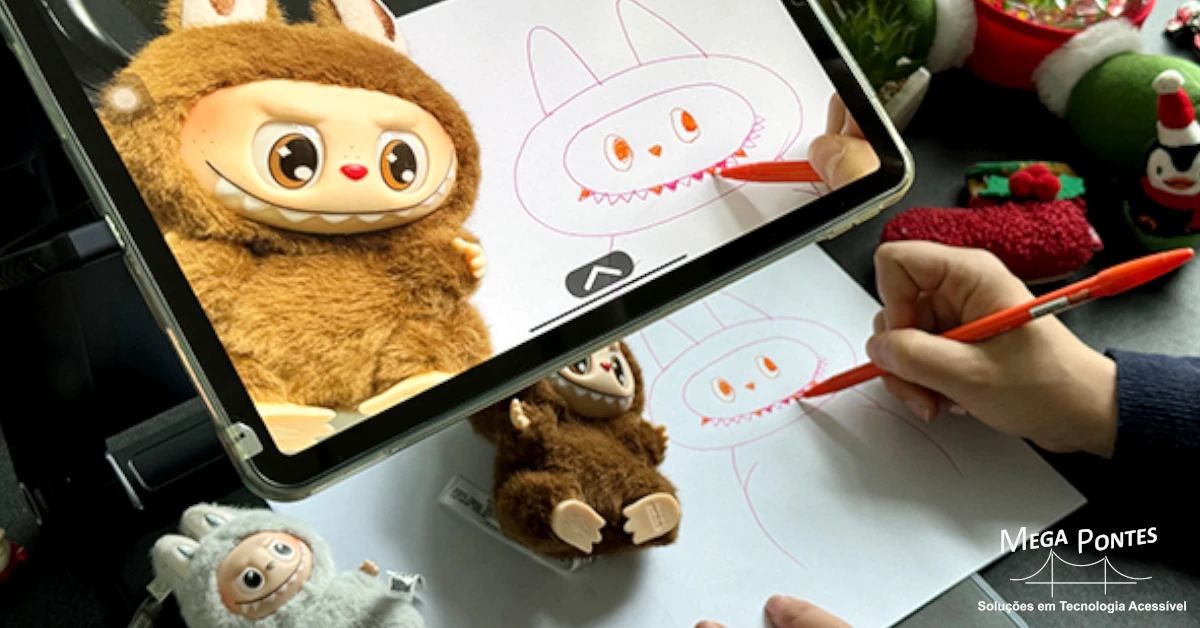 Aluno do 1º ciclo desenha o seu boneco de peluche de forma ampliada com o Snow Pad 