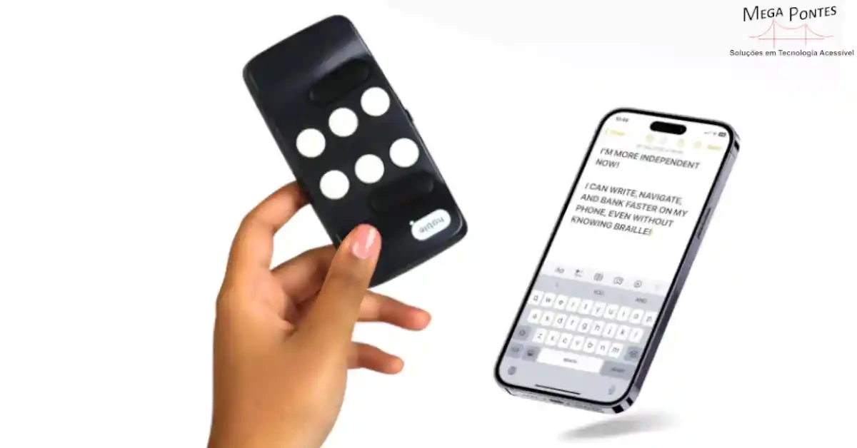 Teclado Braille Hable One junto a um telemóvel