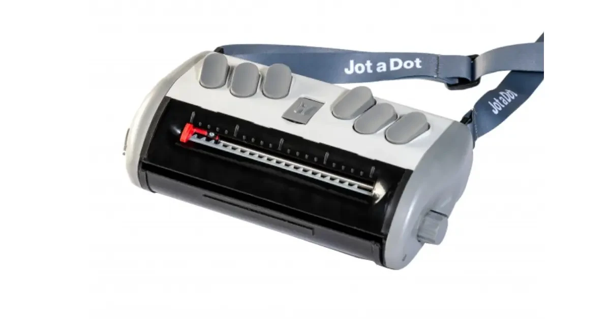 Máquina de escrita mecânica Braille portátil Jot-a-Dot com cinta para colocar ao pescoço
