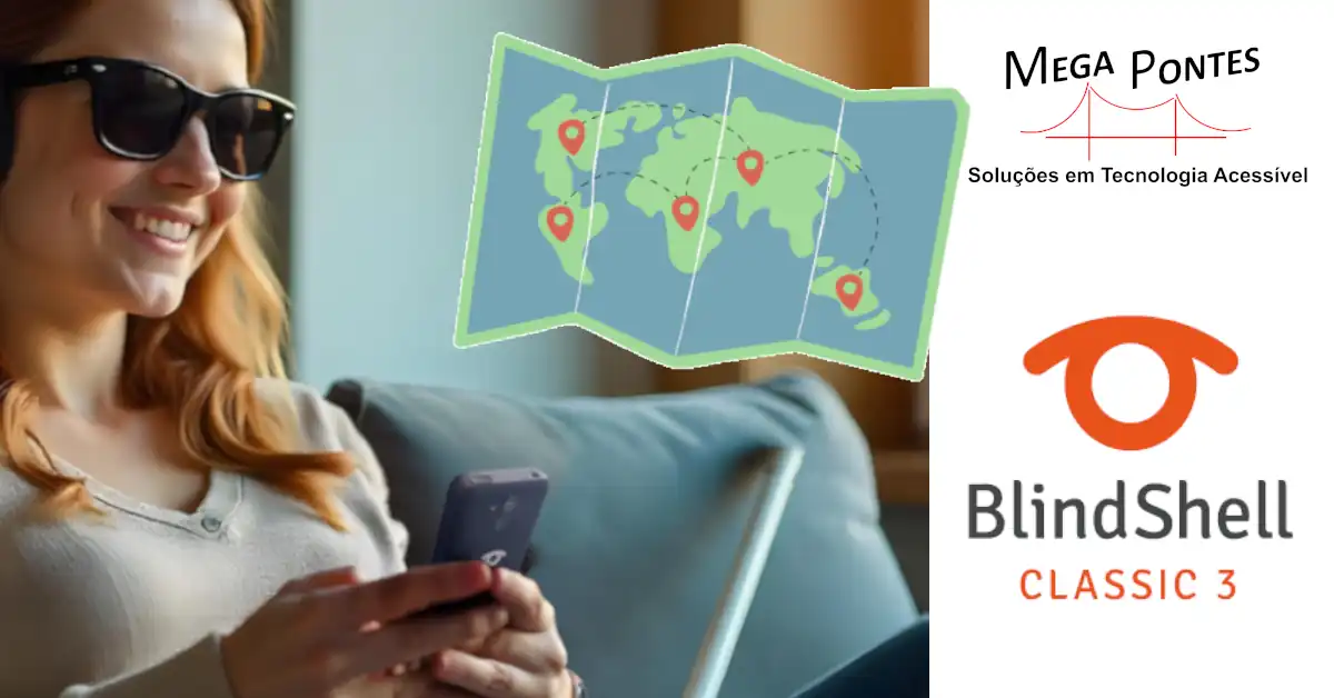 Jovem a utilizar o seu BlindShell para fazer o planeamento da sua viagem