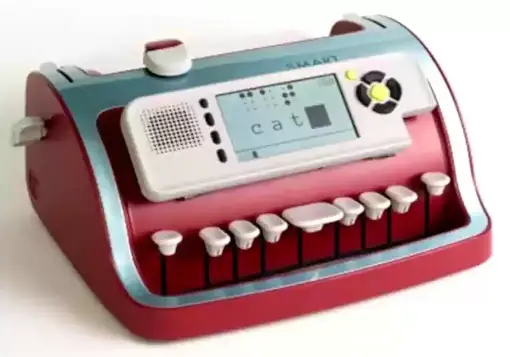 Máquina de escrita de Braille / Brailler Perkins Smart vermelha standard com visor e teclado Perkins.
