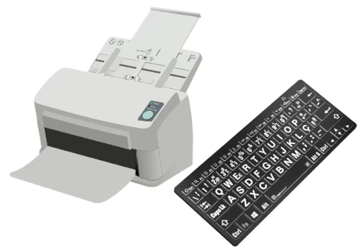 Impressora e teclado ampliado