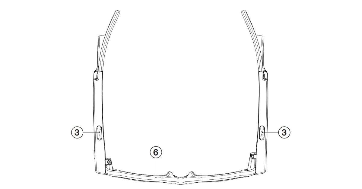 Vista inferior dos óculos TAMI com numeração dos componentes