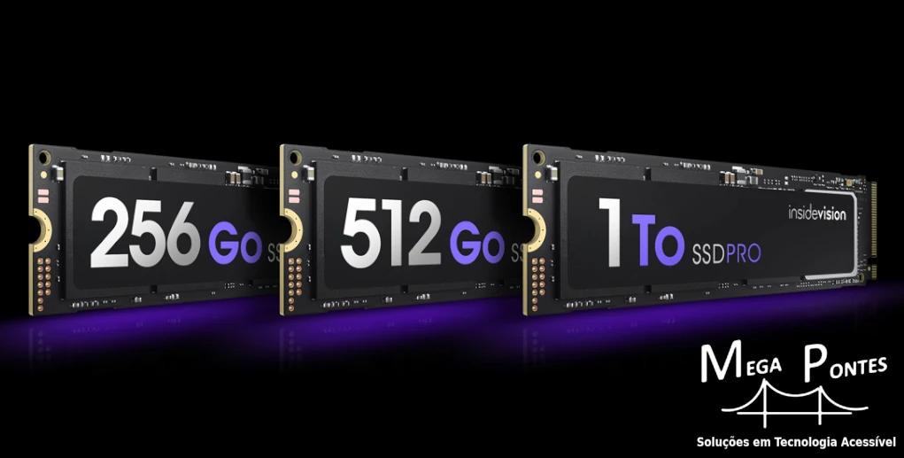 Armazenamento SSD de alta velocidade com 256GB, 512GB ou 1TB