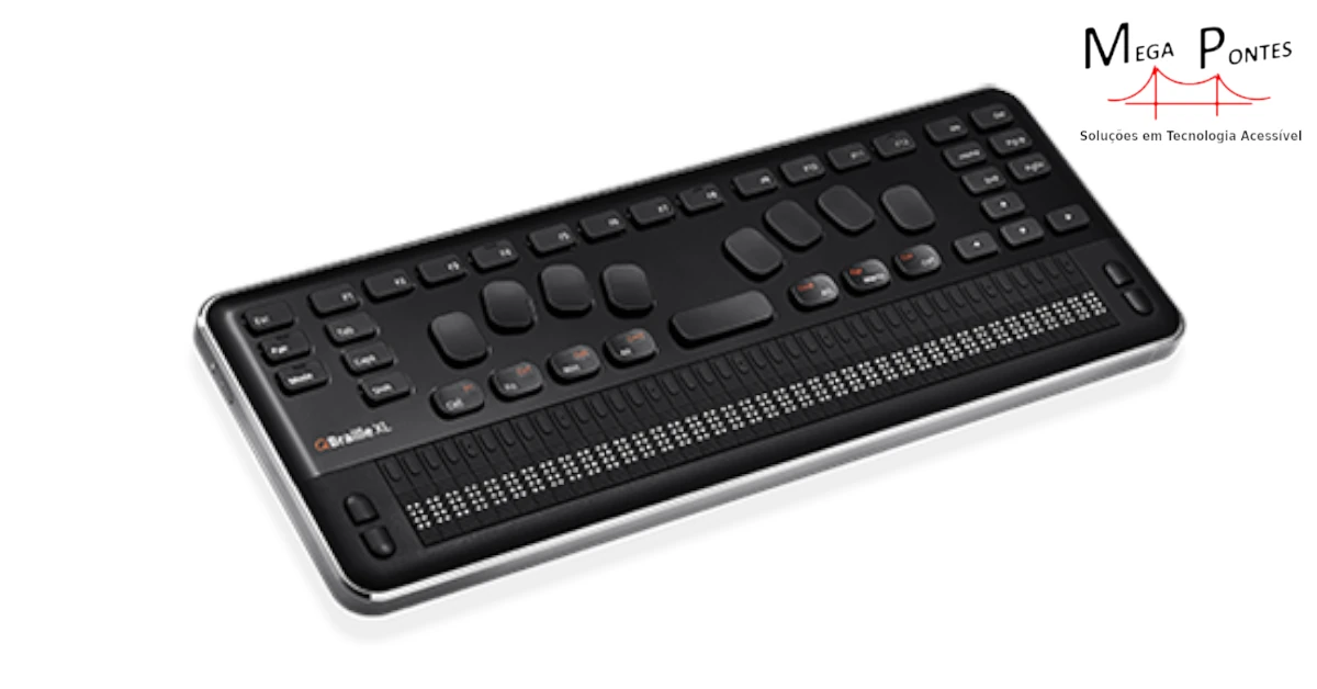 Linha Braille de 40 células, com teclado estilo Perkins e teclas de função de um teclado QWERTY