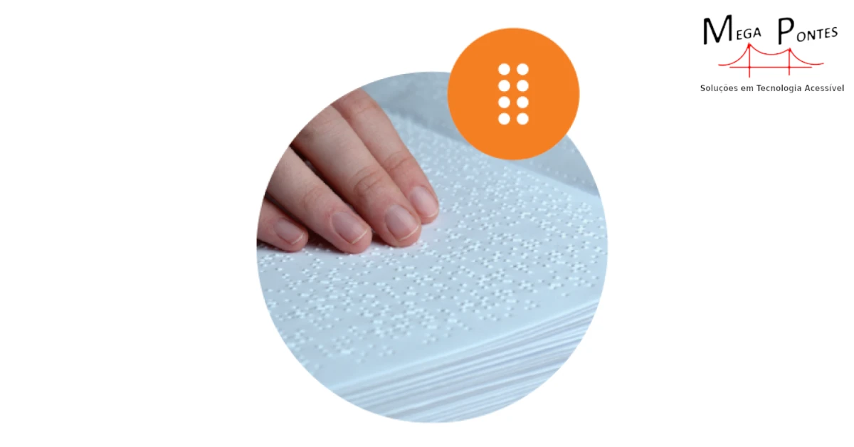 Pessoa a efetuar a leitura num livro Braille com simbolo de célula braille