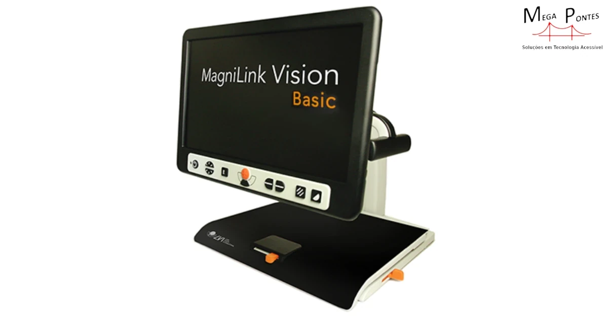Ampliador de mesa MagniLink Vision Basic com botões acessíveis e mesa x-y