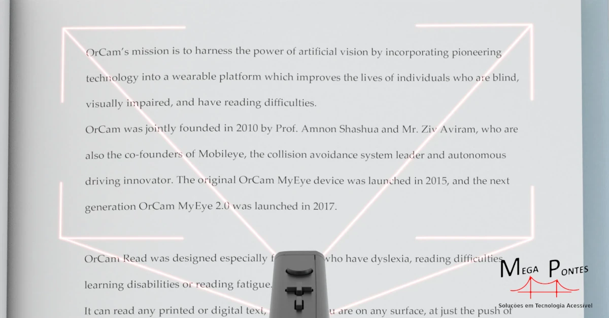 Leitor de texto para voz Orcam Read a capturar uma página completa
