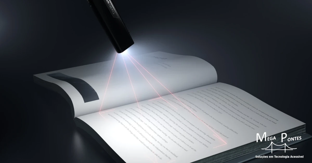 As luzes LED do Leitor de texto para voz Orcam Read iluminam a zona de leitura
